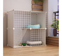 Cage d'intérieur pour chat, parc à 2 niveaux à monter soi-même, enclos pour chat avec échelle, nid, hamac, litière et bol, idéal pour 1 à 2 chats - Couleur noire