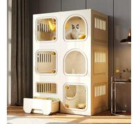 Cage d'intérieur pour chat spacieuse avec toilettes coulissantes, facile à assembler, villa en plastique et résine pour chats, furets, chinchillas