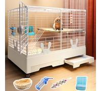 Cage d'intérieur pour lapin avec roues et toit, parc de jeu spacieux pour petits animaux comme les lapins, les cochons d'Inde, les chatons et les chinchillas, facile à déplacer et à nettoyer
