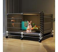 Cage D'Intérieur pour Lapins avec 2/3 Plateaux Coulissants Profonds Grande Enclos pour Cochon d'Inde avec Grillage Métallique, Maison pour Furet(Gray,74 * 47 * 47cm)