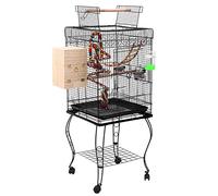 Cage d'oiseau de 56,5 Pouces, Cage de Perroquet, Perroquet d'oiseau en Fer à Fer forgé, Cage à roulement avec étagère de Rangement inférieure, adapté aux Petits Oiseaux de Taille Moyenne