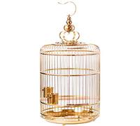 Cage d'oiseaux décoratifs en Or Vintage Solide Cage de Perroquet élégant avec boîte de Nourriture Debout Ajouter Un Buveur de récipient Alimentaire (Or 39 cm)