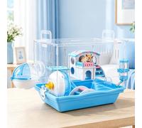 Cage en acrylique pour petits animaux - 2 étages - Transparent - Avec accessoires complets - Maison moderne pour hamster avec large porte et design transparent - 37 x 33 x 28 cm - Pour hamsters