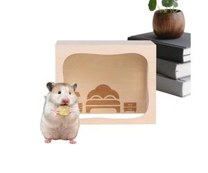 Cage en bois pour hamster - Jouets pour animaux de compagnie, grand espace de vie avec panneau en verre, bois de pin naturel, sécurisé sans soucis, pour escalade, jeu d'exploration, solution de