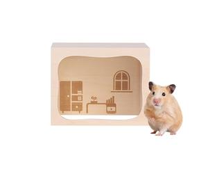 Cage en bois pour hamster - pour animaux de compagnie, grand espace de vie avec panneau en verre, bois de pin naturel, sécurisé sans soucis, pour escalade, jeu d'exploration, solution de