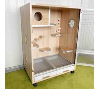 Cage en bois pour petits animaux, 80 cm, cage à chinchilla en bois, plate-forme de saut anti-morsure, avec plateau et roulettes pour furet, chinchilla, lapin, rongeur, écureuil (60 x 40 x 80 cm)
