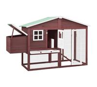 Cage en bois pour poulets avec nid, moka et blanc, avec passerelle | Bois de sapin massif, maille galvanisée, toit étanche, plateau coulissant, rampe antidérapante