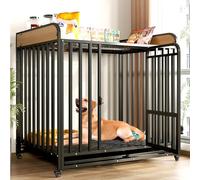 Cage en bois robuste pour chien avec séparateur et dessus de rangement, niche d'intérieur pour chiens de petite et grande taille