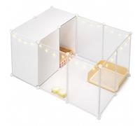 Cage et parc d'intérieur pour petits animaux avec habitat cloisonné | Enclos de 111 x 75 x 47 cm avec accès par le haut, lumières étoilées et crochets adhésifs pour lapins et petits animaux