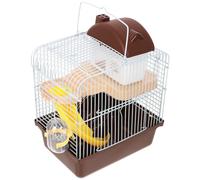 Cage Fer Portable PP Hamster Marron à Couche en Double et Fil | Roue et Biberon Anti-fuite, Structure à Glissière, Maison pour Petits Animaux