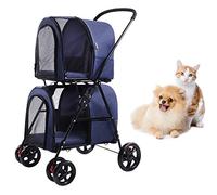 Cage for Animaux de compagniePoussette Double Couche for Chien et Chat, 4 Roues Pliables à Un Bouton, Ressort Rotatif à 360 ° (intégré), Roues Absorbant Les Chocs