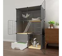 Cage for Chat avec bac à litière, Parc Chaton Bricolage for Chats d'intérieur, chenils en Fil métallique détachables, enclos, for Balcon d'appartement(75 * 49 * 111cm)