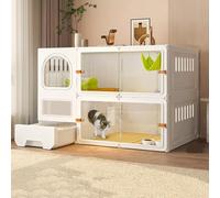 Cage for Chat d'intérieur avec bac à litière, Villa Transparente for Chats, Enclos for Chats for des Amis félins Heureux, Ferme et Stable(White,106x46x71cm)