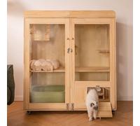 Cage for Chat, Maison en Bois avec Roue Universelle, Grande Niche for Chat, Enclos for Chat, Villa de Luxe Multifonctionnelle for L'intérieur et L'extérieur