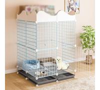 Cage for Chien avec Barre de Rangement, Cage Plateau, clôture Amovible, Deux Couleurs au Choix, adaptée aux Chatons et Chiots(75 cm L x 75 cm W x 94 cm H)
