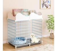 Cage for Chien avec Barre de Rangement, Cage Plateau, clôture Amovible, Deux Couleurs au Choix, adaptée aux Chatons et Chiots(Blue 61x75x39cm)