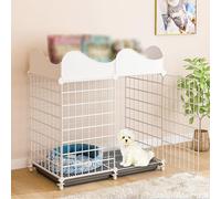 Cage for Chien avec Barre de Rangement, Cage Plateau, clôture Amovible, Deux Couleurs au Choix, adaptée aux Chatons et Chiots(White 61x75x39cm)