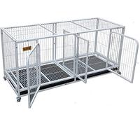 Cage for chien - Caisse robuste for , chenils en métal solide, tube carré résistant aux déchirures avec 4 roues verrouillables et plateau amovible for grands chiens, facile à installer(110*72*77cm)