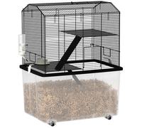 PawHut Cage Hamster, Cage Rongeur, 3 étages, avec roulettes, 2 Plate-Forme et 2 échelle, c, en Fil d'acier, 57 x 43 x 74 cm, Noir