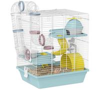 PawHut Cage Hamster, Cage Rongeur à 3 Niveaux, avec Roue d'exercice, Tunnel de Jeu, gamelle, cabane, échelle, pour Hamsters Nains et gerbilles, 34,5 x 27,5 x 41 cm, Bleu