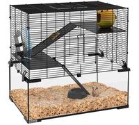 PawHut Cage Hamster, Cage Rongeur, 3 Niveaux avec Roue, rampes, maisonnette, Abreuvoir, mangeoire, 60L x 40l x 54,5H cm, Noir