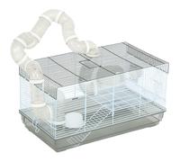 Pawhut Cage hamster/rongeur – tunnel, poignée, accessoires – plastique acier, gris/blanc, 58x32x31 cm