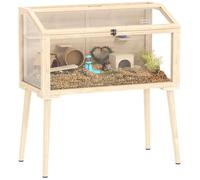 Cage hamster - PawHut - toit ouvrable, 7 plateformes, 2 balançoires, bouteille d'eau - bois - 110x52x101cm - effet bois naturel