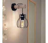 Cage Lampe Bois Naturel Sommeil Chambre Vintage Design Mur Spot Rétro Lampe