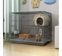 Cage Lapin Intérieur 2 Etage, Structure de Cryptage Métallique, Le Dessus Peut Être Ouvert, avec Plateau, Nid en Paille, pour Petits Animaux(Black,60 * 40 * 50cm)