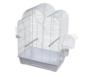 Cage Modèle Eliza, 4x34x75cm Blanc; pour Oiseaux, Livrée avec Maison de Bain, 2 mangeoires et 1 Fontaine Inclus, 3 perchoirs, Échelle escamotable, Facile à Nettoyer, Cage de qualité pour Oiseaux