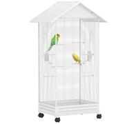 Cage oiseau - PawHut - avec roulettes, plateau coulissant - 2 mangeoires et 8 perchoirs - 79 x 65 x 155 cm - blanc