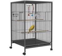 Cage oiseau sur pied - PawHut - sur roulettes - avec balançoire, perchoirs, portes, bols et plateau coulissant - 48x46x78cm - noir