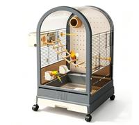 Cage Oiseau Transparente Dôme pour Perruches Calopsittes avec Garde-Boue | Garde-boue 22 cm, Porte avant, Barres horizontales 1,3 cm, Kit complet, Inséparables/Conures soleils(Black,Set Menu 4)