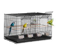 VEVOR Cage Oiseau 760 x 465 x 465 mm, Petite Cage Oiseaux Métal avec Séparateur, Perchoirs, Tasse d'Alimentation, pour Oiseaux en Voyage, Perroquet, Canaris, Inséparables, Calopsittes, Perruches, Noir