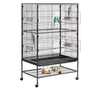 Cage Oiseau-VEVOR-80x52x132 cm-Volière Oiseaux Toit Plat Cage Perroquet sur Pied Roulettes-avec Perchoirs Plateau