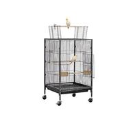 VEVOR Cage Oiseau 46x46x77 cm Volière Oiseaux Toit Plat Ouvert Cage Perroquet sur Pied Roues pour Mésange Bleue Calopsitte Canari Perruche Ondulée Conure, avec Perchoirs Plateau Coulissant Mangeoires
