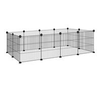 Cage Parc Enclos Animaux Domestiques L 140 X L 70 X H 35 Cm Bords Arrondis Fil Métallique Noir