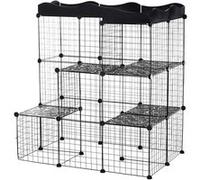 PawHut Cage-Parc modulable pour petits animaux 3 niveaux 2 portes rampe 105 x 70 x 116 cm Noir