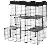 Cage Parc Enclos Chat Modulable Dim. L105 X L70 X H105 Cm 3 Niveaux 2 Portes Rampe Plateformes Pe Motif Graphique Fil Métallique Noir