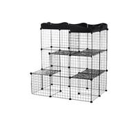 Cage Parc Enclos Chat Modulable Dim. L105 X L70 X H105 Cm 3 Niveaux 2 Portes Rampe Plateformes Pe Motif Graphique Fil Métallique Noir