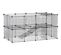 Pawhut Cage Parc enclos pour Animaux domestiques L 146 x l 73 x H 73 cm modulable 2 Niveaux 36 Panneaux Bords arrondis Fil métallique Noir