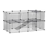 Cage parc enclos pour animaux domestiques L 146 x l 73 x H 73 cm modulable 2 niveaux 36 panneaux bords arrondis fil métallique noir Noir G