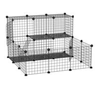 Cage Parc Enclos Rongeurs Modulable Dim. L 105 X L 105 X H 70 Cm 2 Niveaux 2 Portes Rampe Résine Pp Fil Métallique Noir