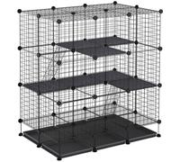 PawHut Cage Parc enclos rongeurs modulable dim. L 111 x l 75 x H 119 cm 3 Niveaux 4 Portes Fil métallique Noir