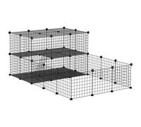 Cage Parc Enclos Rongeurs Modulable Dim. L 175 X L 105 X H 70 Cm 2 Niveaux 2 Portes Rampe Résine Pp Fil Métallique Noir