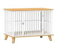 Cage PawHut pour Chien avec Porte Verrouillable, Niche avec Coussin - Maison pour Taille Moyenne de Moins de 15 kg - Chêne, 86 x 60 x 70 cm