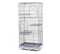 Cage pliable d'intérieur à 4 niveaux pour chat - Grande cage amovible en métal avec double plateau - Roues à 360° avec hamac pour 1 à 3 chats et animaux (multicolore, taille S)