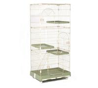Cage pliable d'intérieur à 4 niveaux pour chat - Grande cage amovible en métal avec double plateau - Roues à 360° avec hamac pour 1 à 3 chats et animaux (multicolore, taille S)