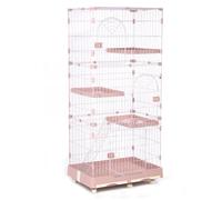Cage pliable d'intérieur à 4 niveaux pour chat - Grande cage amovible en métal avec double plateau - Roues à 360° avec hamac pour 1 à 3 chats et animaux (multicolore, taille S)