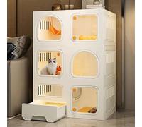 Cage portable pour chat avec clôture intégrée et bac à litière double face respirante avec roues mobiles, clôture pour animaux de compagnie à 2/3 couches pour toutes les saisons, fabriquée en